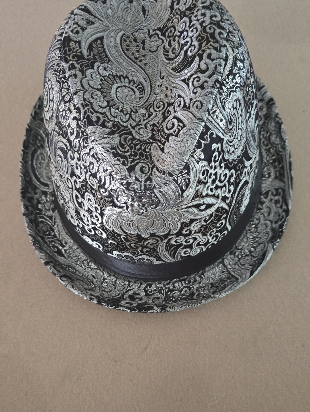 Black and Silver Brocade Fedora Hat - Women